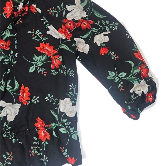 Old Navy Floral Top Womens XL Black Red Peplum Style Smart Casual Office Blouse - Picture 7 of 8